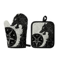 Black Demon Wolf Print Oven Mitt And Pot Holder Set