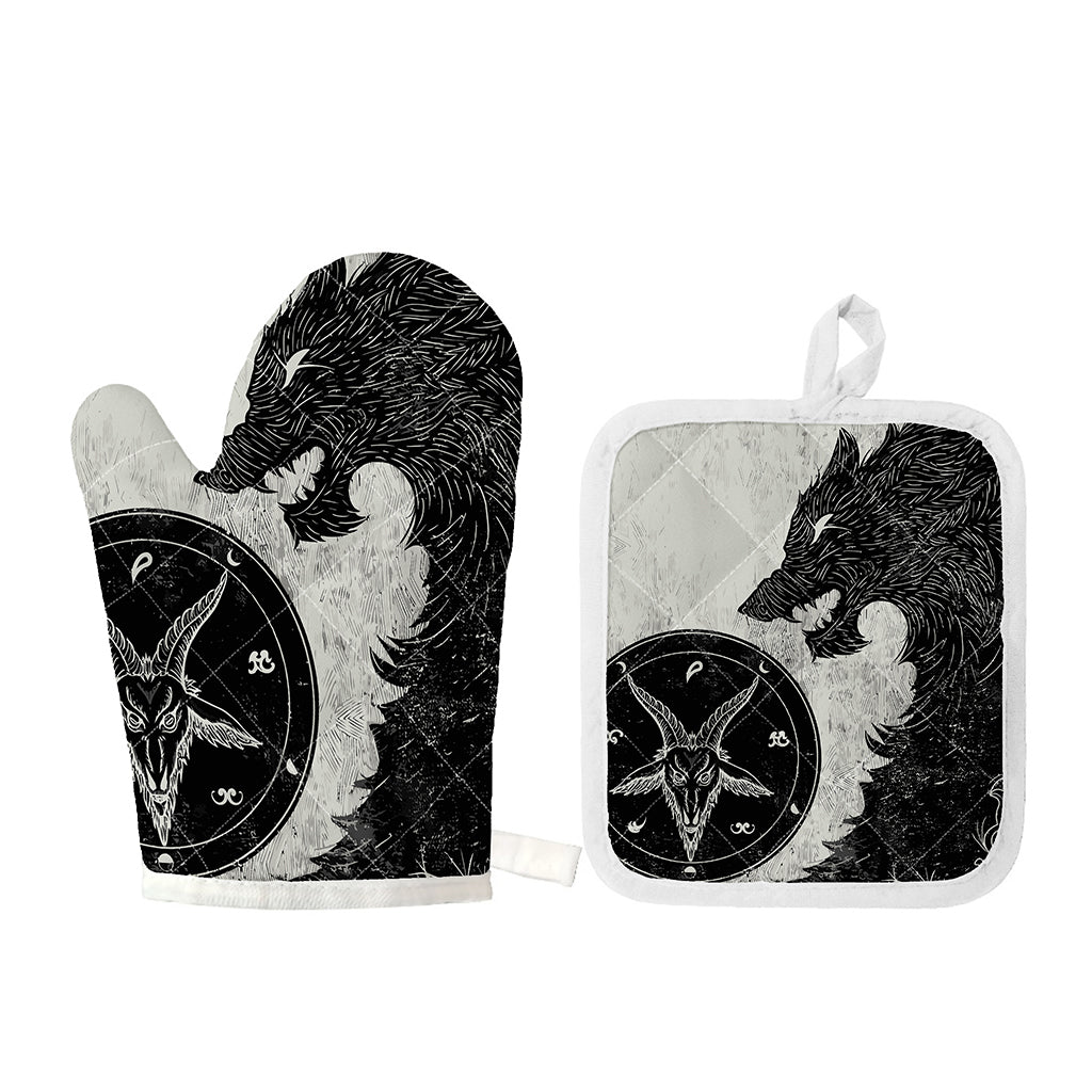 Black Demon Wolf Print Oven Mitt And Pot Holder Set