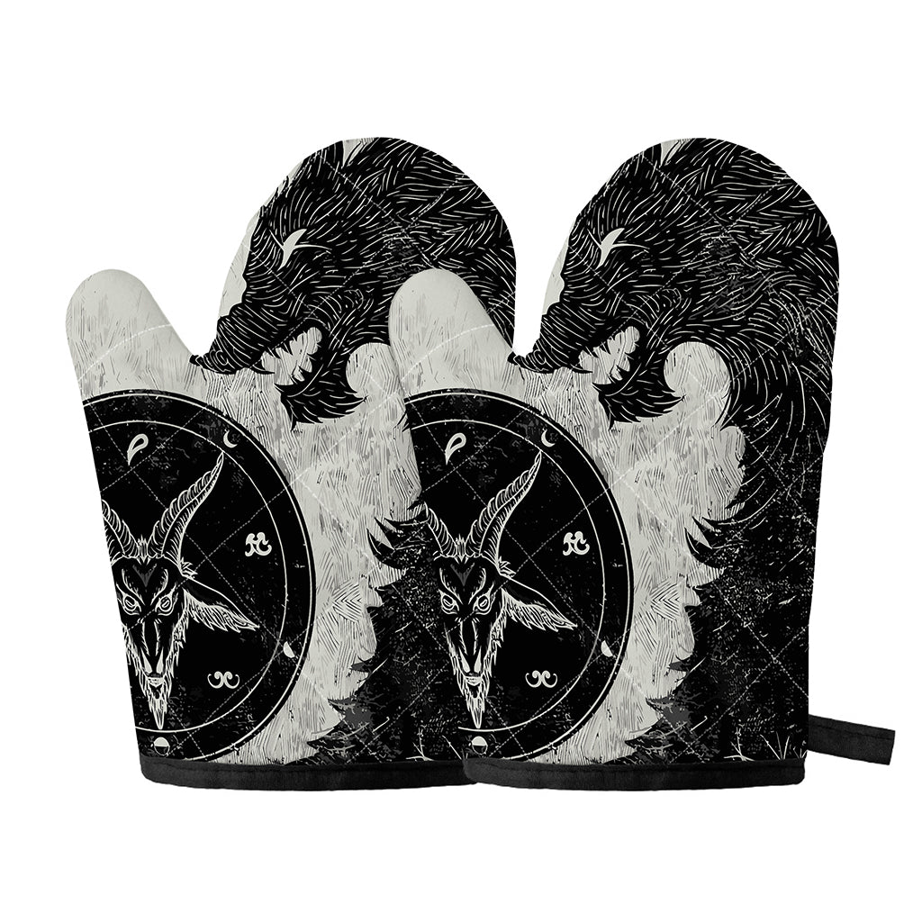 Black Demon Wolf Print Oven Mitts