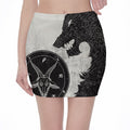 Black Demon Wolf Print Pencil Mini Skirt