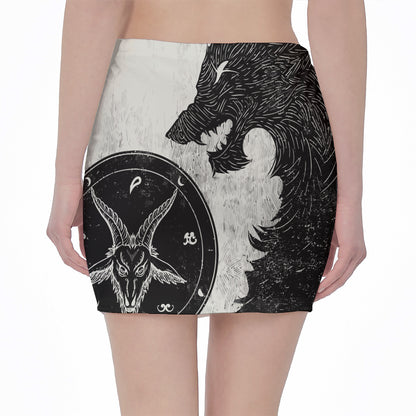 Black Demon Wolf Print Pencil Mini Skirt