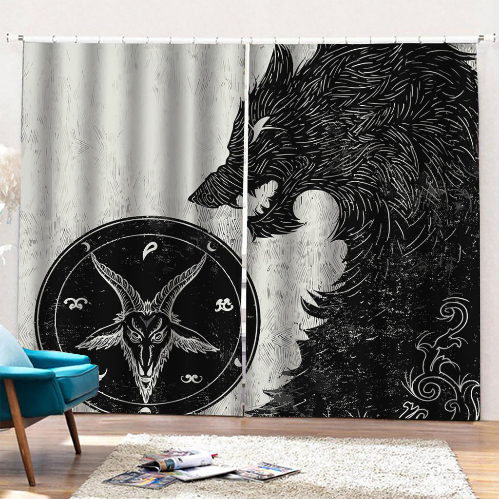 Black Demon Wolf Print Pencil Pleat Curtains