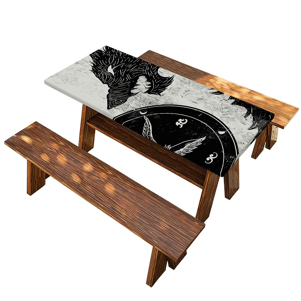 Black Demon Wolf Print Picnic Table Cover