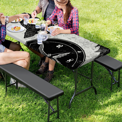 Black Demon Wolf Print Picnic Table Cover