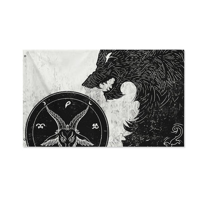 Black Demon Wolf Print Polyester Flag