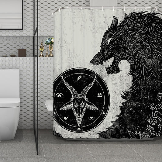 Black Demon Wolf Print Polyester Shower Curtain