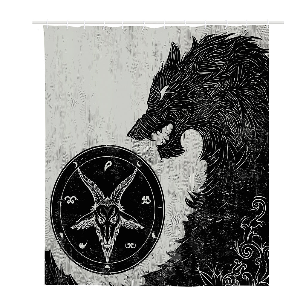 Black Demon Wolf Print Polyester Shower Curtain