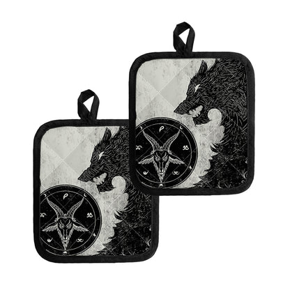 Black Demon Wolf Print Pot Holders