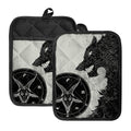 Black Demon Wolf Print Pot Holders With Pocket