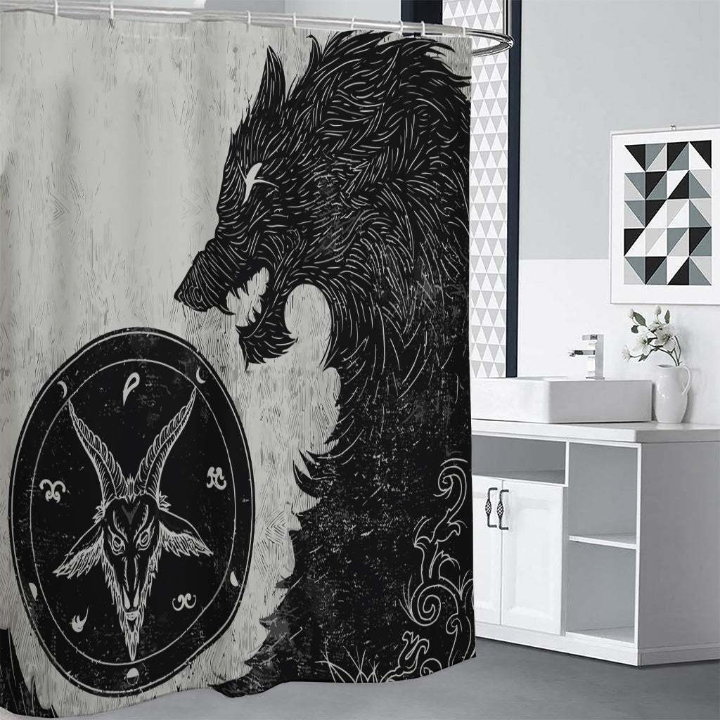 Black Demon Wolf Print Premium Shower Curtain