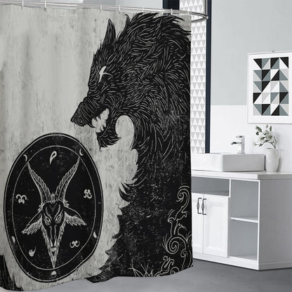 Black Demon Wolf Print Premium Shower Curtain