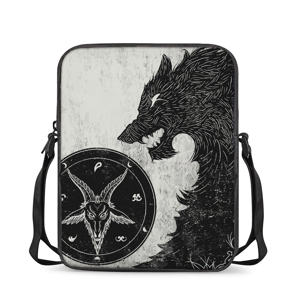 Black Demon Wolf Print Rectangular Crossbody Bag
