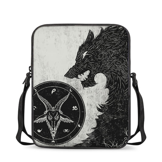 Black Demon Wolf Print Rectangular Crossbody Bag