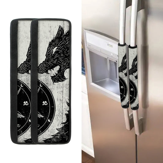 Black Demon Wolf Print Refrigerator Handle Covers
