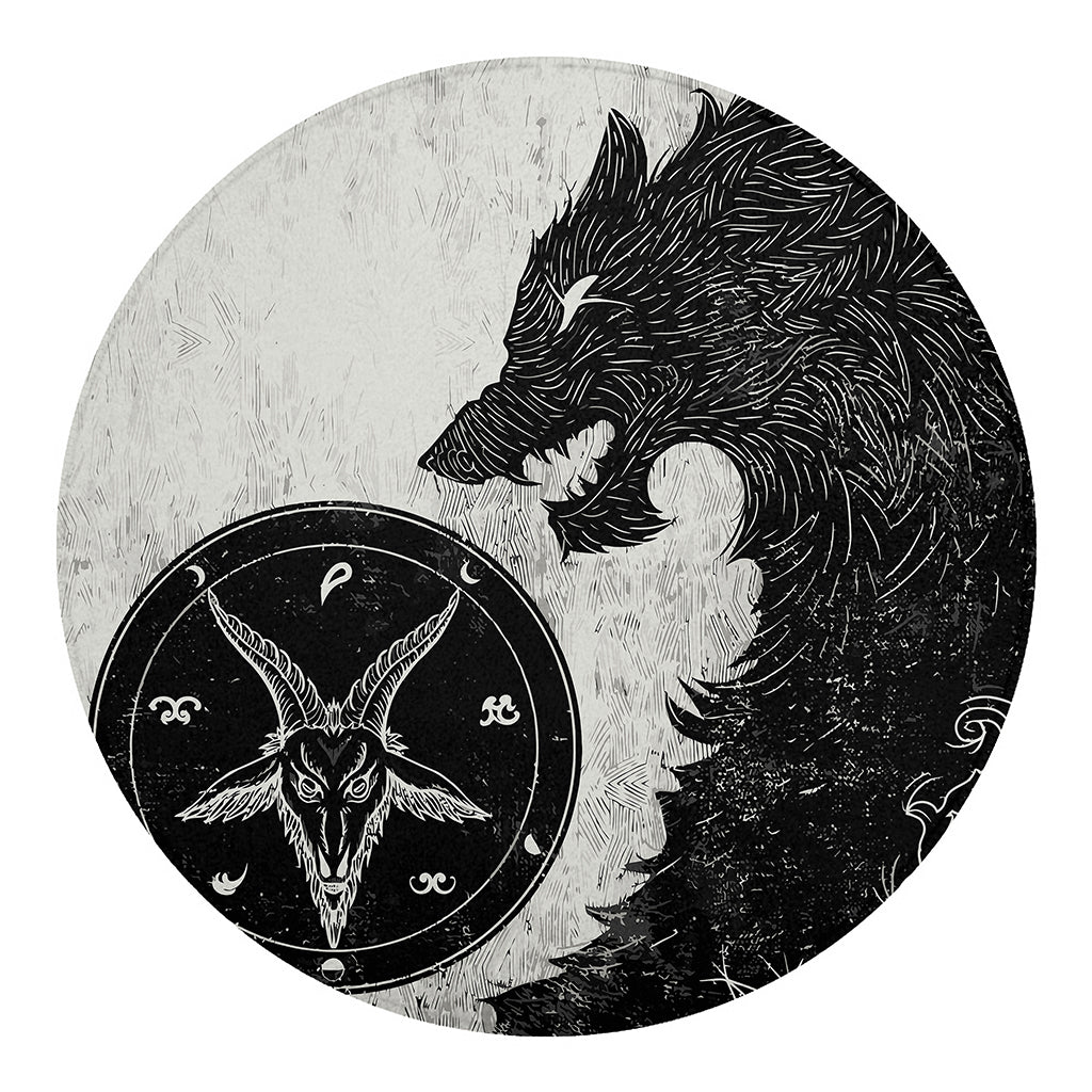Black Demon Wolf Print Round Blanket