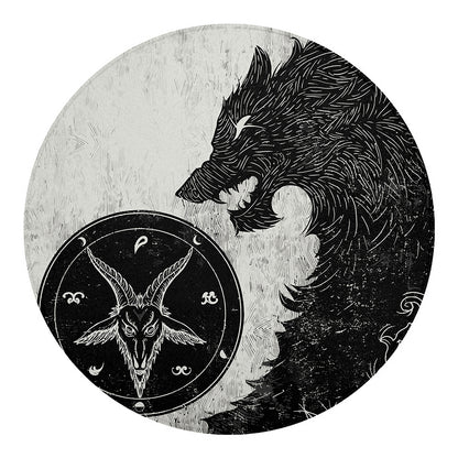 Black Demon Wolf Print Round Blanket