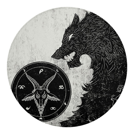 Black Demon Wolf Print Round Blanket