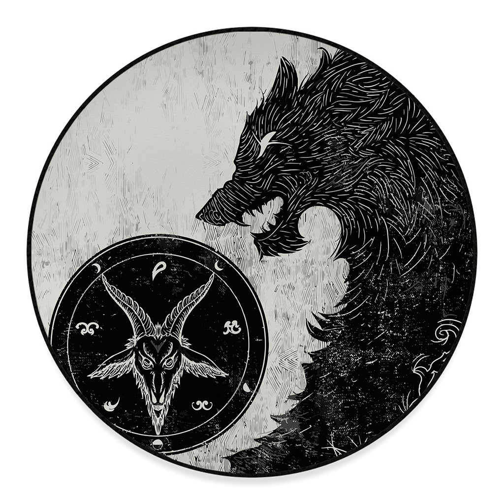 Black Demon Wolf Print Round Floor Mat