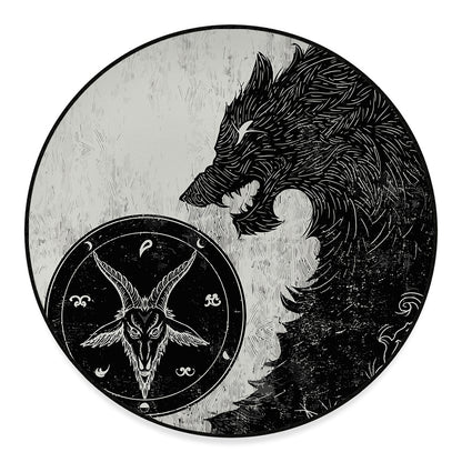 Black Demon Wolf Print Round Floor Mat
