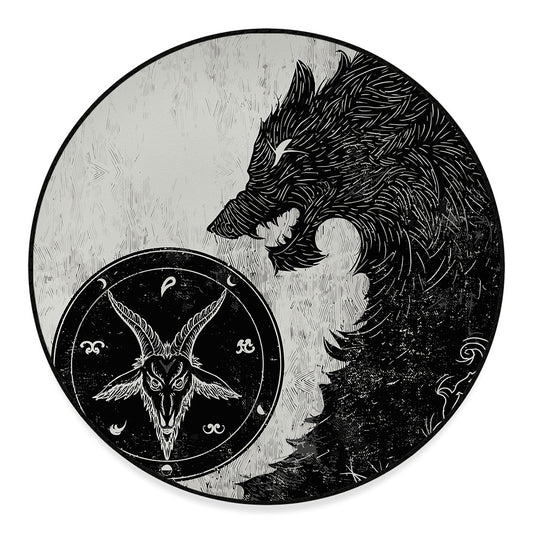 Black Demon Wolf Print Round Floor Mat