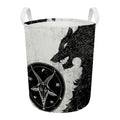 Black Demon Wolf Print Round Laundry Basket
