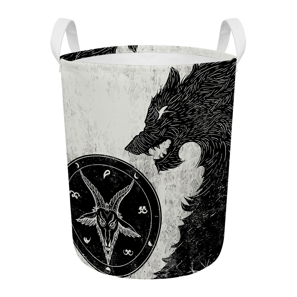 Black Demon Wolf Print Round Laundry Basket