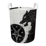 Black Demon Wolf Print Round Laundry Basket