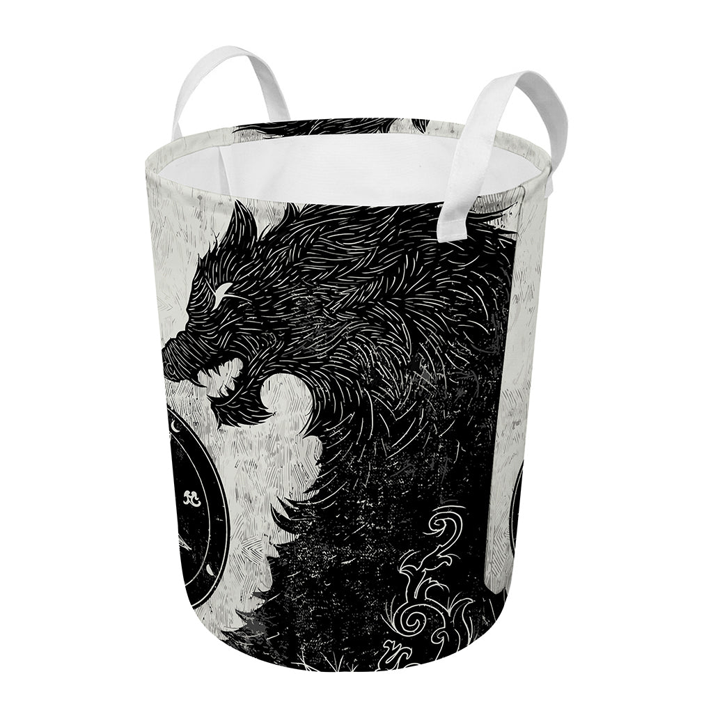 Black Demon Wolf Print Round Laundry Basket
