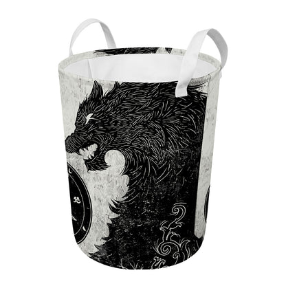 Black Demon Wolf Print Round Laundry Basket