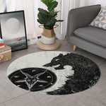 Black Demon Wolf Print Round Rug