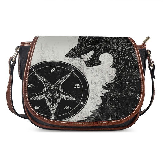 Black Demon Wolf Print Saddle Bag