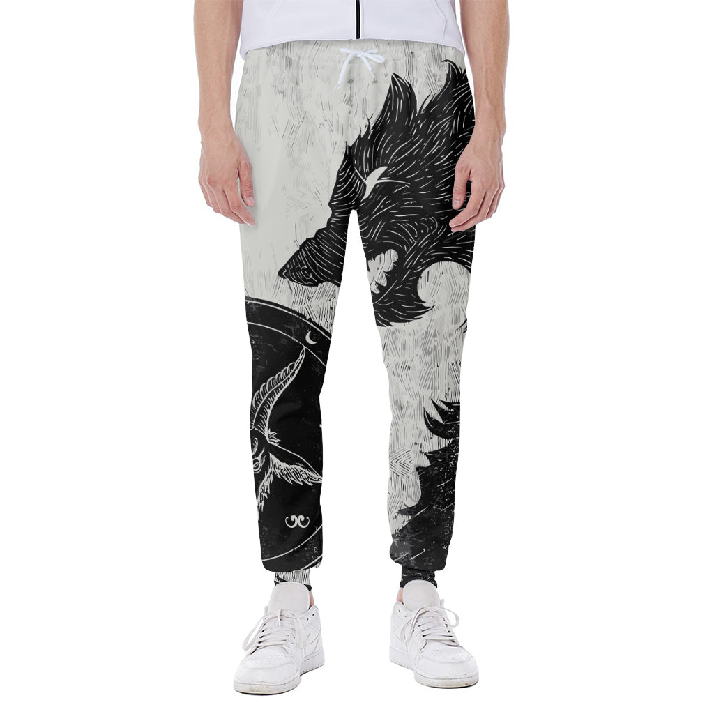 Black Demon Wolf Print Scuba Joggers
