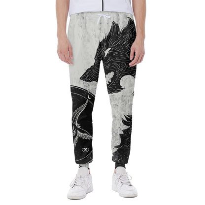 Black Demon Wolf Print Scuba Joggers