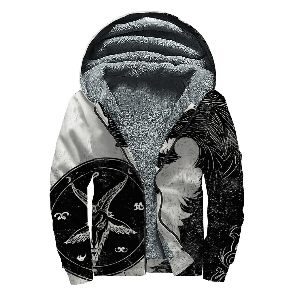Black Demon Wolf Print Sherpa Lined Zip Up Hoodie
