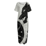 Black Demon Wolf Print Short Sleeve Long Nightdress