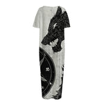 Black Demon Wolf Print Short Sleeve Long Nightdress