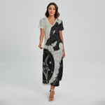 Black Demon Wolf Print Short Sleeve Maxi Dress
