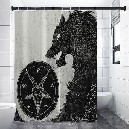 Black Demon Wolf Print Shower Curtain