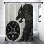 Black Demon Wolf Print Shower Curtain