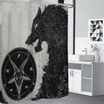 Black Demon Wolf Print Shower Curtain