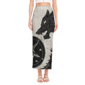 Black Demon Wolf Print Side Slit Maxi Skirt