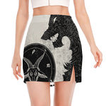 Black Demon Wolf Print Side Slit Mini Skirt