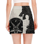 Black Demon Wolf Print Side Slit Mini Skirt