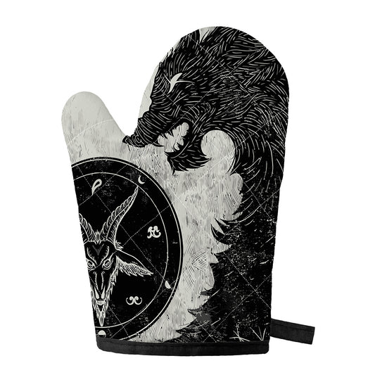 Black Demon Wolf Print Single Oven Mitt