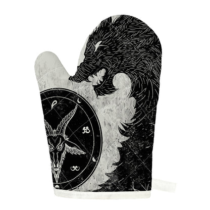 Black Demon Wolf Print Single Oven Mitt