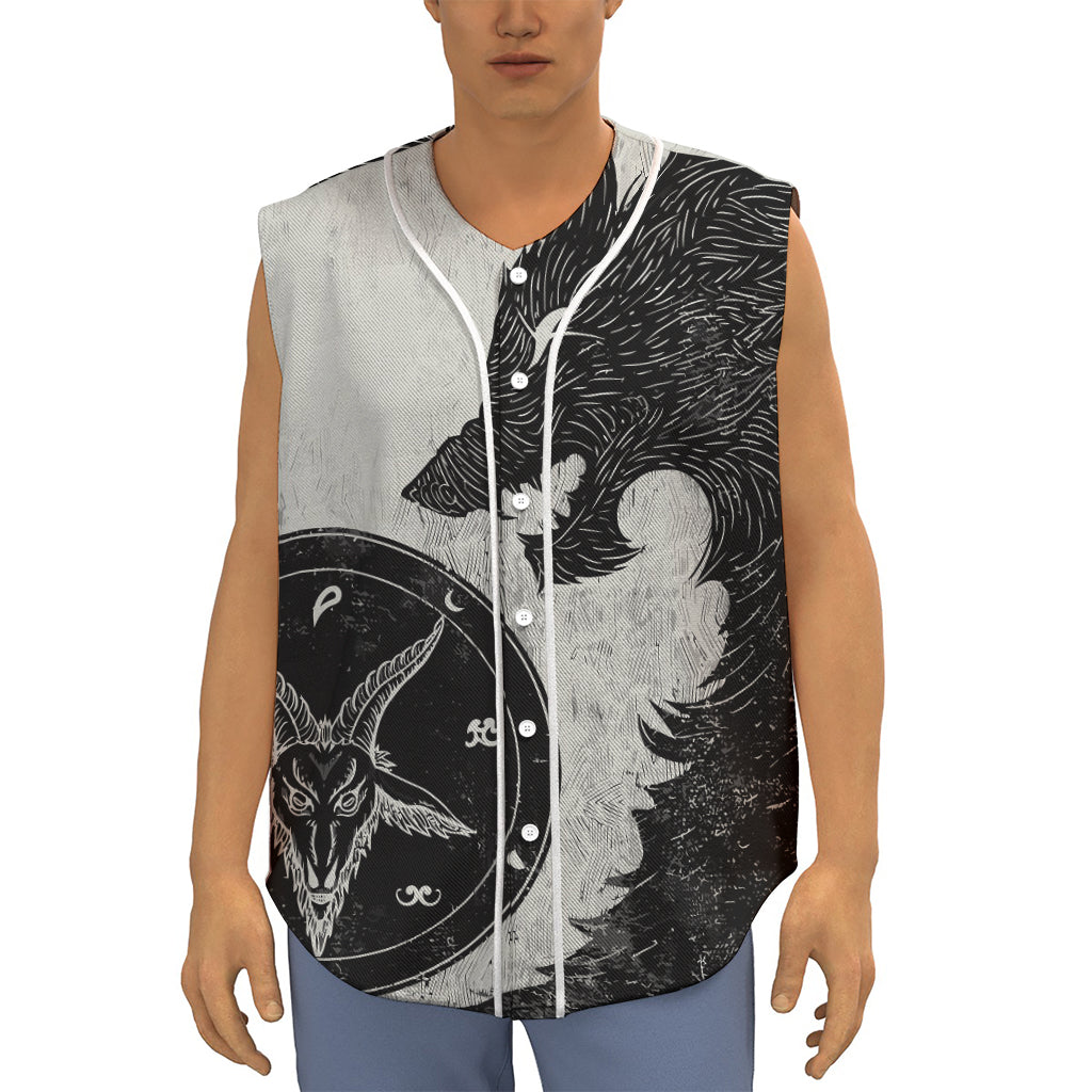 Black Demon Wolf Print Sleeveless Baseball Jersey