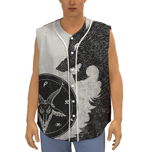 Black Demon Wolf Print Sleeveless Baseball Jersey