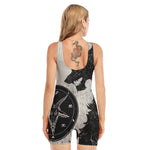 Black Demon Wolf Print Sleeveless One Piece Swimsuit