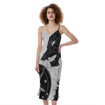 Black Demon Wolf Print Slim Fit Midi Cami Dress