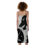 Black Demon Wolf Print Slim Fit Midi Cami Dress
